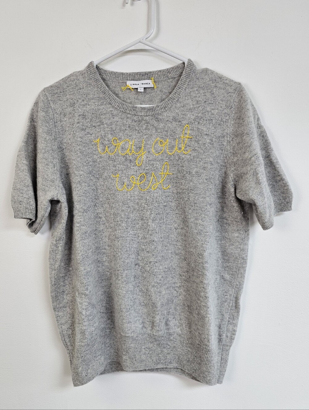 Lingua Franca Way Out West Embroidered Cashmere Short Sleeve Sweater